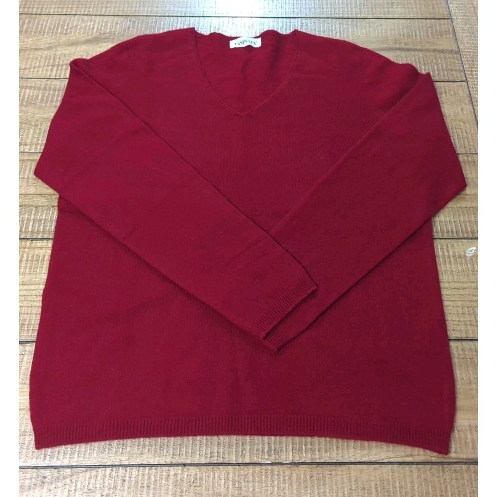 C5 Red‎ V-Neck Soft  Wool Long Sleeve Sweater Lanpulux Women's Sz L Valentines